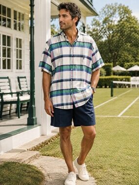 Vintage Ralph Lauren Blaire XL Madras Plaid Short Sleeve Shirt 90s Preppy